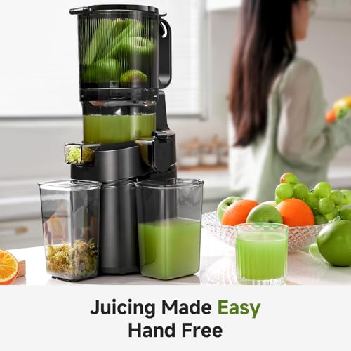 AMZCHEF Cold Press Juicers, 5.8" Self-Feeding Juicer Machines for Whole Vegetable & Fruit, Masticating Juice Easy to Clean, High Juice Yield, Large Auger, Triple Strainers - Black - Image 3