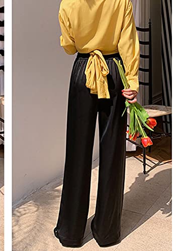 Snoly Women's Summer Ice Silk Pants High Waist Wide Leg Full Length Loose Casual Sweatpants2