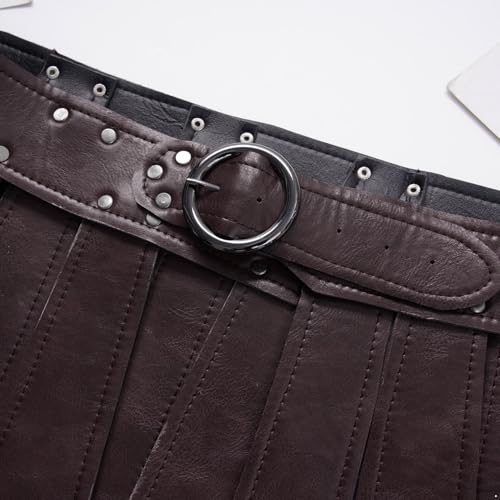 FEESHOW Medieval PU Leather Fringe Waist Belt Punk Adjustable Viking Knight Belt Tassel Skirt Waistband4