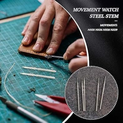6Pcs Silver Movement Watch Steel Stem Crown Kit Watch of Parts for NH35 NH36 NH38 NH39 Movement Watches Stem Spare Parts Kits Watches Accessories and Repair Tools