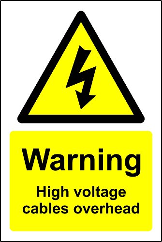 Warning sign Danger high voltage cables overhead Safety sign - 1.2mm Rigid plastic 300mm x 200mm
