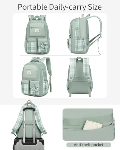 Image of School Backpack for Teens, Girls Backpack for Middle High School Big Sthdent Cute Bookbag for Women Aesthetic School Bag (Green)