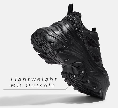 LUCKY STEP Women's Rhinestone Chunky Sneakers Breathable Lace-Up Platform Walking Sneakers Fashion Casual Dad Shoes2