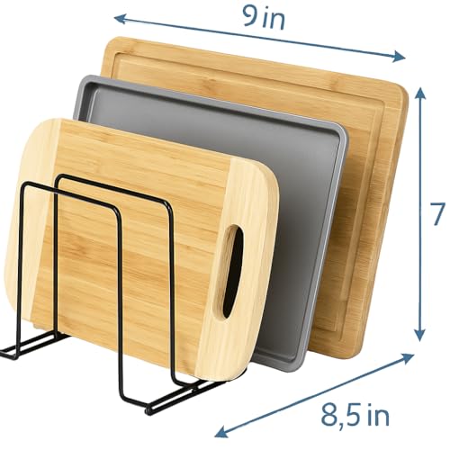 Image of Pan & Pot Lid Organizer Rack - Multifunctional Cookware for Cabinet, Pantry Chopping Board Holder, Space-Saving Kitchen Organizer, Black (L-9 x W-8.5 x H-7 Inches) (SMALL CHOPPING)