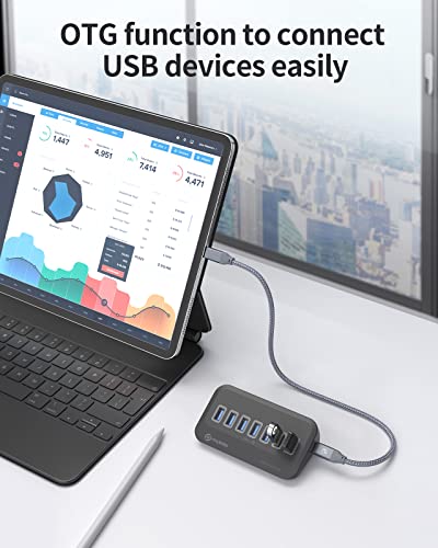 PHIXERO-7-Ports-USB-30-Hub-5Gbps-USB-Port-Hub-with-a-2-in-1-USB-C-to-USB-AC-Cable-10Gbps-Portable-USB-Splitter-USB-Hub-for-Laptop-PC-iMac-MacBook-Playstation-Xbox