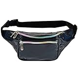 Fotociti Holographic Fanny Pack– Fashion Rave Waist Bag with Adjustable Belt for Women and Men(Holographic Black)