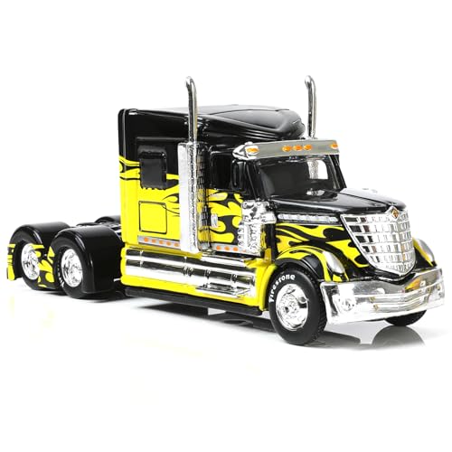 Risopen 1/64 Scale International Lonestar Heavy Truck Model Semi Trailer Head Toy Alloy Metal Diecast Tow Traktor Toy Gift Classic Auto Model Collection for Kid Boy Men Adult (Yellow)