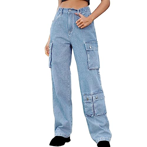 Jean cargo femme mi-haute avec poches pour ranger vos objets