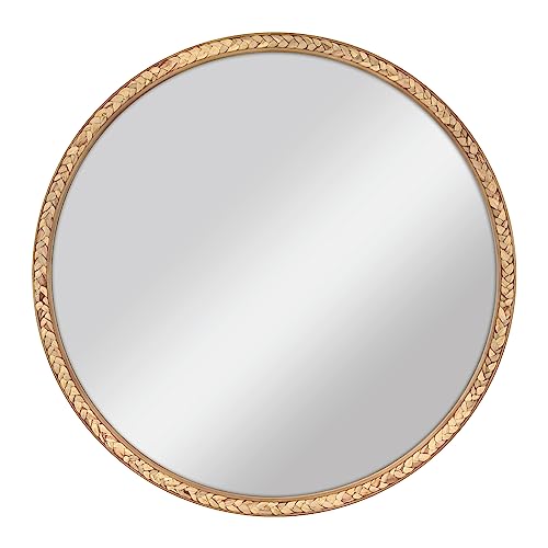 MCS 30in Round Large Wall Mirror, Natural Woodgrain Solid Wood Frame with Braided Seagrass Detail, Coastal Mirror for Bathroom, Bedroom & Livingroom