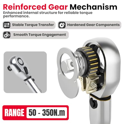 Image of JPT 1 /2 Inch Heavy Duty Drive Torque Wrench 50-350 Nm Adjustable with Reinforced Gear, Forward /Reverse Ratchet & Ball Lock Design - Automotive Torque Wrench for Car Wheels, Bike & Workshop Use