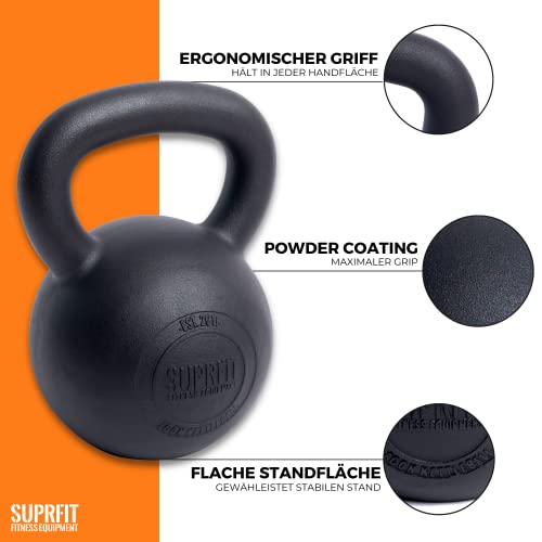 SUPRFIT Econ Kettlebells - Pulverbeschichtete Kugelhantel aus Gusseisen für Kraft- & Crosstraining - Ideal zum Reißen, Stoßen & Drücken, Perfekt als Kettlebell Set, Gewicht: 4-48kg, Schwarz lackiert – Bild 3