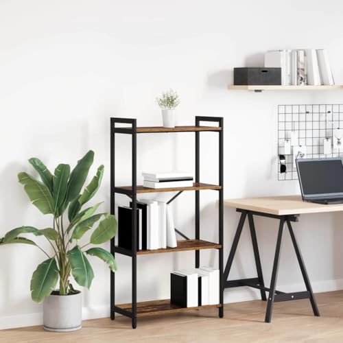 Teenpull Étagère Bois Ancien 60 x 30 x 120 cm en Bois d'ingénierie avec Cadre Acier Noir pour Rangement Bureau Salon, bibliothèque à étagères Multiples...