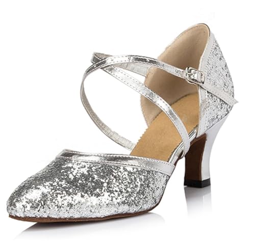Chaussures jazz femme argentées talon 6cm amortissant et stable style3 taille 34