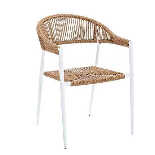 LOLAhome Silla de jardín Neska de Cuerdas de Rattan sintético y Aluminio Blanca de 56x59x81 cm