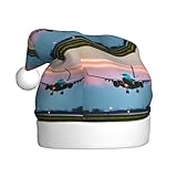 EWQrtyy Weihnachtsmützen mit Flugzeug in den Abendlichtern, bedruckt, Gemeinschaftstreffen, Unisex, Erwachsene, Frauen, Männer, Bühnenauftritte, Urlaub, Freude