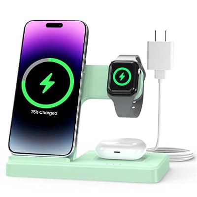 Wireless Charger Stand Charging Station: 3 in 1 Charger Multiple Devices for Apple iPhone 17 16e 16 15 14 Pro Max 13 12 11 for Watch 11 10 9 8 7 6 5 4 3 2 SE and Ultra & Airpods Series, Light Green
