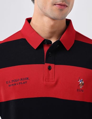 Image of U.S.Polo Association Men's Horizontal Striped Regular Fit Polo Shirt (USTSH3208 Red M)