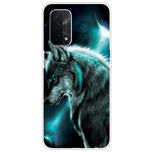 MUTOUREN Compatible con OPPO A54 5G/A74 5G/A93 5G, funda de silicona TPU ultra delgada suave resistente a los arañazos protector de pantalla, luna y lobo Cover