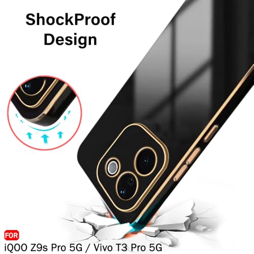 Image of TheGiftKart Luxurious Golden-Plated Back Cover Case for iQOO Z9s Pro 5G / Vivo T3 Pro 5G | Raised Lips for Camera & Screen Protection | Shockproof Design | Back Cover Case (TPU, Black)