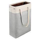 i BKGOO Laundry Basket with Handles Beige&Silver Slim Laundry Bin Collapsible Dirty Clothes Basket N