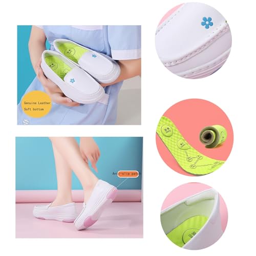 Nursing Shoes Women, Waterproof Women's Breathable Slip-On Soft Non-Slip Sole Work Leather Nurse Shoes, Platform Comfort Walking Sneakers, for Hospital Nurse Doctors2