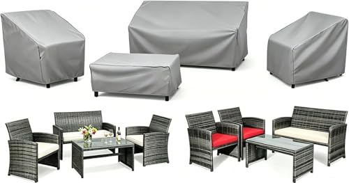Image of STARTWO Outdoor Furniture Cover Waterproof, 600D Heavy Duty 4 Piece Patio Furniture Set Cover for Outside Couch, Lawn Chairs, Coffee Table, Windproof with Buckle Strap, Grey