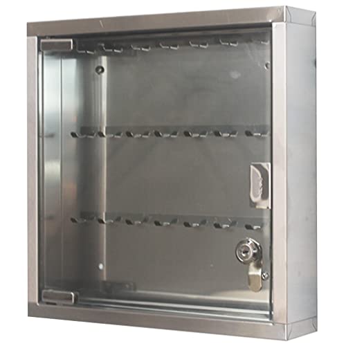 Armario seguro para llaves de pared con ventana transparente, pequeña capacidad para 24 llaves, caja de bloqueo de acero inoxidable para uso en oficina, color plateado, sin etiquetas