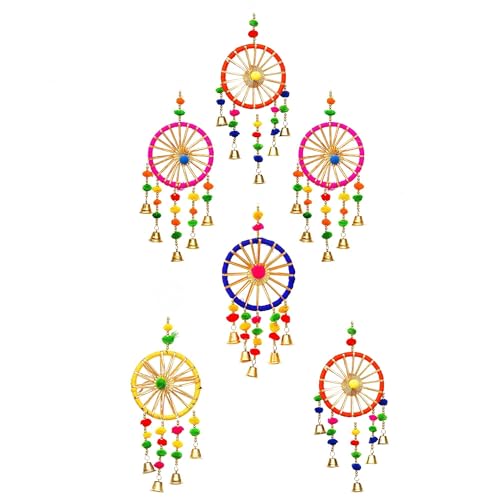 Image of eCraftIndia Gota Patti Bangle & Bells Decorative Wall Latkan Toran for Main Door Entrance, Ganpati Navratri | Door Hangings for Home Decoration | Diwali Decoration Items for Home Decor (Pack of 6)