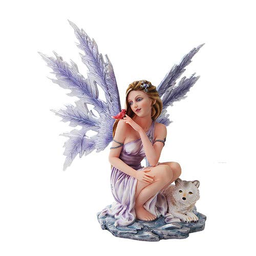 Statue fée ailée de 35,6 cm avec tigre et flocon : le cadeau fantastique idéal