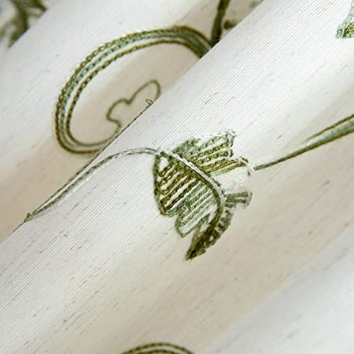 Image of VOGOL Beige Curtains for Door Windows, Green Vines Embroidery Small Short Window Curtain for Bathroom Basement Closet French Door, 25 x 40 Inches, 1 Panel
