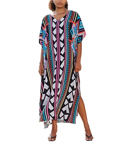Image of IMAGEKOPE Kaftan Dresses for Women Plus Size Bathing Suit Cover up Vneck Batwing Dress Loose fit Moroccan Caftan mumu Dresses