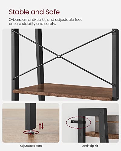 Image of VASAGLE BARNET Collection - Ladder Shelf, Bookshelf, Storage Rack, Modern Bookcase for Living Room Home Office Kitchen, Steel Frame, 4-Tier, 22-Inch Wide, Hazelnut Brown and Ink Black ULLS044B03
