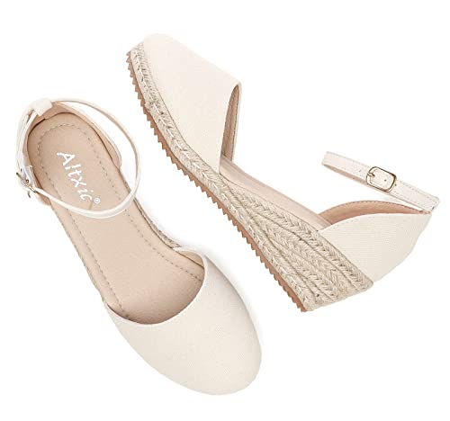 Image of Altxic Women's Closed Toe Canvas Ankle Strap Espadrilles Wedge Sandals