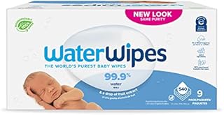WaterWipes Plastic-Free Original Baby Wipes, 99.9% Water Based Wipes, Unscented & Hypoallergenic for Sensitive Skin, 540 Count (9 packs), Packaging May Vary