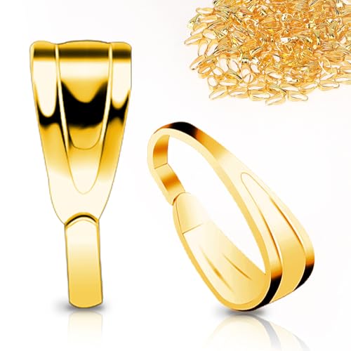 200 Pcs Pinch Bail for Jewelry Making, Pinch Bails for Pendants Necklace Pendant Clasps Connectors Pinch Clip for for Necklace Dangle Charm DIY Craft Making, Gold, 3x7x2.7mm