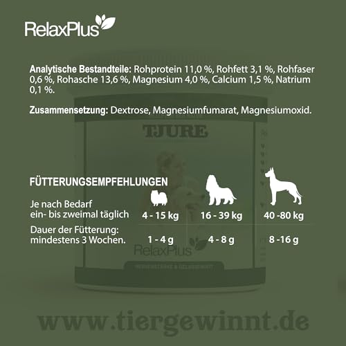 TJURE Relax Plus 500 g Pulver | Ergänzungsfuttermittel mit B‑Vitaminen, Magnesium & L‑Tryptophan | Zur ernährungsphysiologischen Unterstützung in besonderen Phasen