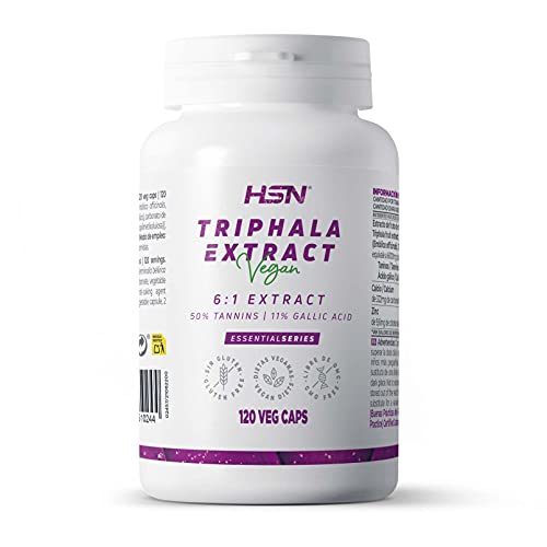 Triphala de HSN | 500 mg | Extracto 6:1 | Suplemento de Hierbas | Materia Prima de Máxima Calidad: Myroblex | Con Calcio + Zinc | No-GMO, Vegano, Sin Gluten, Sin Lactosa | 120 Cápsulas Vegetales