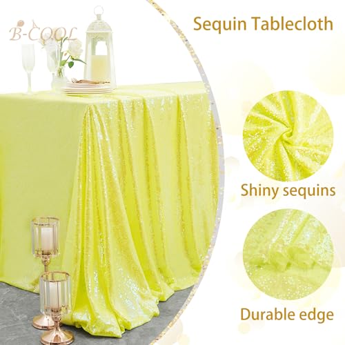 Image of B-COOL Sequin Tablecloth Iridescent Yellow Sparkly Elegant Drape Sequin Tablecloth 90x156 inches for Wedding Party Cake Dessert Events Christmas Decorations