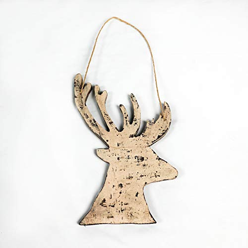 SHATCHI 26cm Christmas Wooden Hanging Cream Side Face Deer Wall Decoration Xmas Home Office Holiday Decorative Centrepiece 17 x 26H CM - Image 2