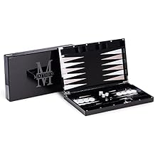 Bey-Berk Personalized Damien Acrylic Backgammon Set, 14" Black Lucite Case with Leather Dice Cups and Black & White Checkers, Custom Engraved Exterior