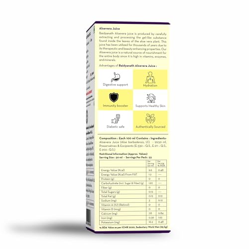 Baidyanath Aloe Vera juice with Pulp, All Natural tonic for Immunity, Better digestion and Glowing Skin, 1L (Pack of 2) - Image 6
