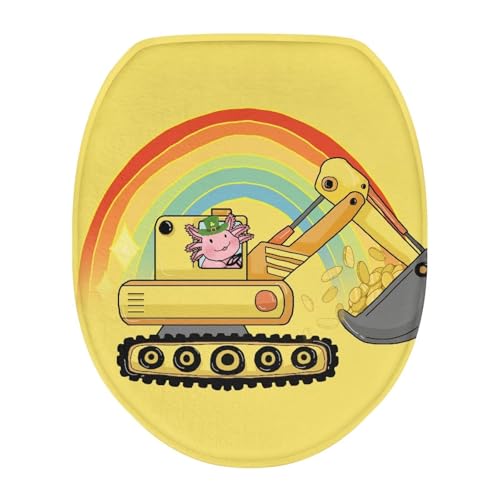 Uorisanigo Rainbow Yellow Excavator Toilet Seat Covers for Toddlers Boys Kids Soft Fabric Toilet Lid Covers for Bathroom Round Fit Different Sizes of Toilet Lid Bathroom