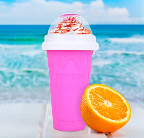 Kahopy Slushie Maker Cup, Magic Quick Frozen Slushy Maker Smoothies Cup Squeeze Cup Double Layer Cooling Cup, Homemade Slushie Cup Ice Cream Maker For Kids (Silicone, Rose Pink) #TOP2