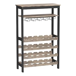 SONGMICS Wijnrek, voor 24 wijnflessen, vrijstaand, flessenrek met glashouders, voor keuken, bar, eetkamer, grijs-zwart…