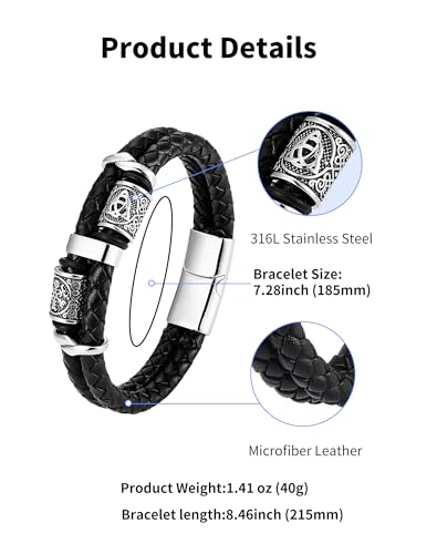 Viking Compass Celtic Knot Bracelet, Mens 14K Gold Plated Black Braided Leather Cuff, 316L Stainless Steel Jewelry for Women Friend Father Husband Son4