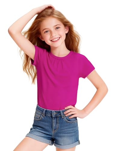 Image of Girls Short Sleeve Shirts Cotton Crew Neck T-Shirt Kids Plain Tees Tops Size 5-12 Years