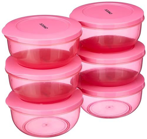 Amazon Brand - Solimo Polypropylene Nestable Round Container 600 Ml Set Of 6, Pink