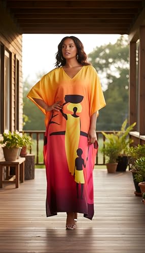 Image of Oussum Plus Size Kaftan Dresses for Women, Polyester Summer Caftan Cover Up Maxi Beach Dress, 1X-3X
