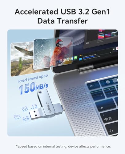 Image of ORICO USB-Cand USB-A Flash Drive 150MB /S Metal Housing Swivel Design Support OTG Function 2 in 1 PenDrive 128GB for USB C and USB A Devices -EB05 BL