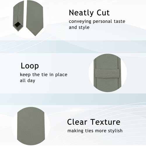 Image of Ties for Men, Cotton Mens Ties Skinny Solid Color Necktie Sage Green Tie for Wedding Business